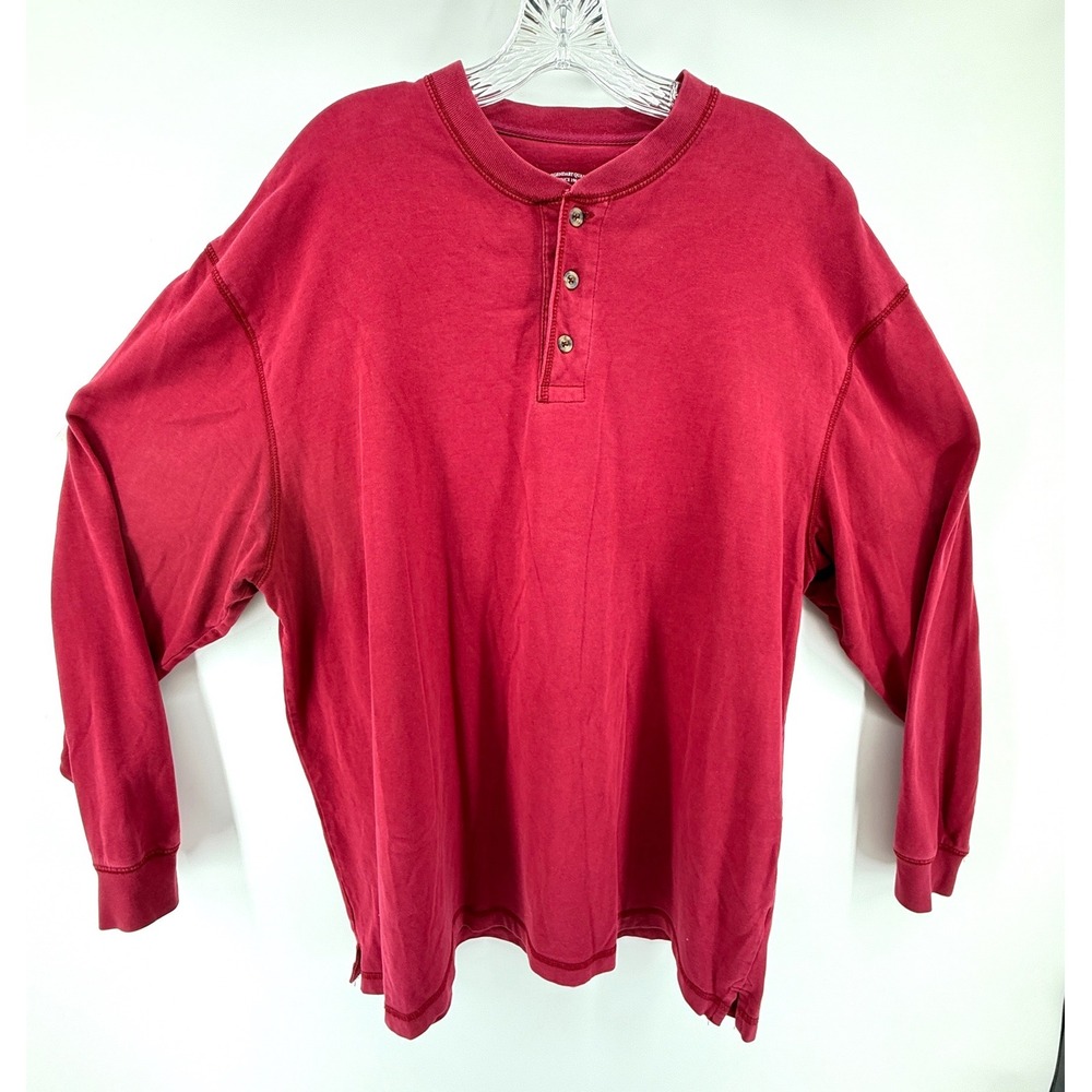 Cabelas Mens 2XL Red Long Sleeve Henley Shirt 100% Cotton Layers Outdoors